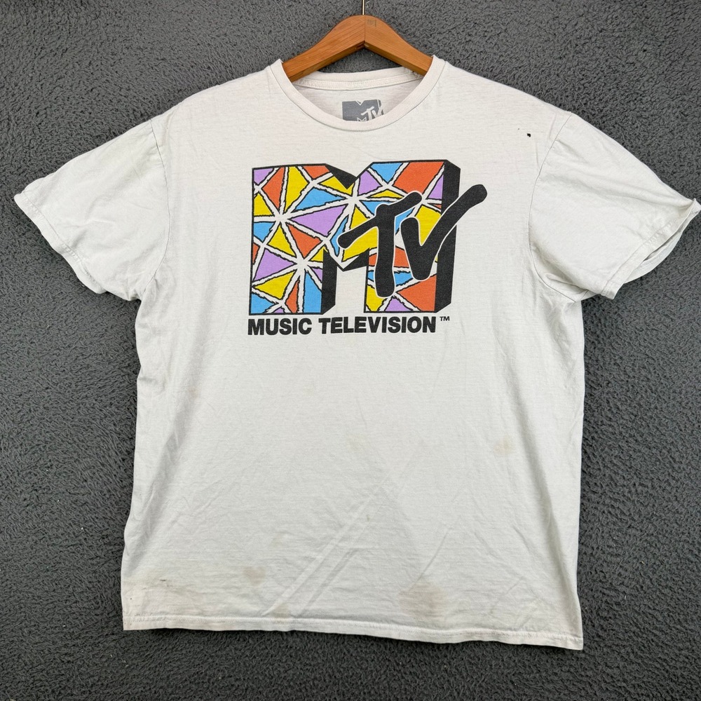 MTV Music Television Graphic T-Shirt Mens Large White 2019 Viacom International